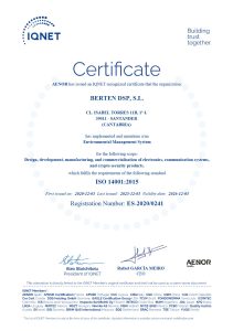 BERTEN ISO14001:2015 Certificate