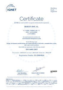 BERTEN ISO14001:2015 Certificate