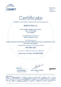 BERTEN ISO9001:2015 Certificate